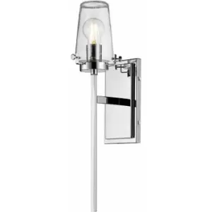 Loops - IP44 Wall Light Tall Nuts & Bolts Accents Clear Glass Shade Chrome LED E27 40W