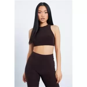 I Saw It First Chocolate Petite Double Slinky Crop Top - Brown