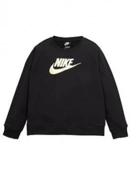 Nike Girls NSW Shine Crew Q5 Top - Black, Size L+, Women