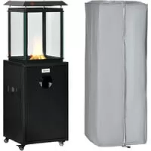 Outsunny 8KW Outdoor Patio Gas Heater Freestanding Garden Heater Real Flame Propane Heater with Wheels, Dust Cover, Regulator and Hose, Black