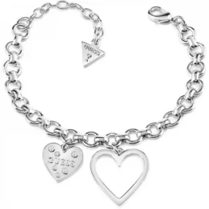 Ladies Guess Silver Plated Heart In Heart Bracelet