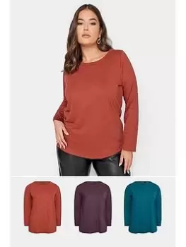 Yours Core Basic Ls Scoop Neck 3 Pack Purple/rust/teal, Purple, Size 20, Women