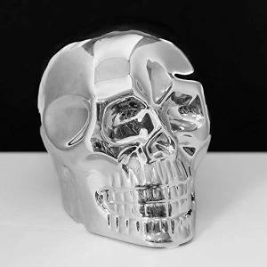 Silver Finish Ceramic Skull Figurine 15.5cm