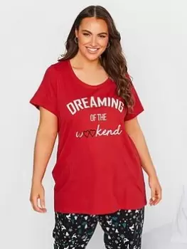 Yours Dreaming Short Sleeve Pj Top - Red, Size 14-16, Women