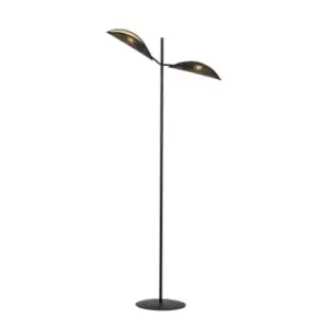 Vene Black Multi Arm Floor Lamp with Black, Gold Fabric Shades, 2x E14