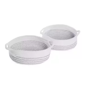 Cotton Rope Storage Baskets White with Black Thread - Set of 2 M&amp;W