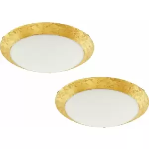 Loops - 2 pack Wall Flush Ceiling Light Colour White Shade White Gold Glass LED 16W