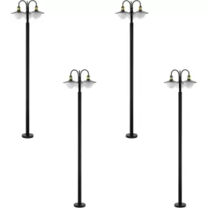 4 PACK IP44 Outdoor Bollard Light Black & Gold Curved Lamp Post 3x 60W E27