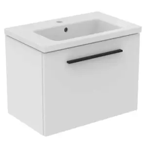 Ideal Standard I.life S 60Cm Matt White 1 Drawer Vanity Unit, 61Cm Vanity Basin And Black Handle Pack