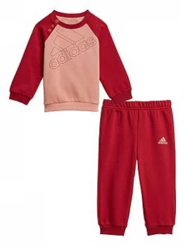 Boys, Adidas Infant's Outline Logo Crew & Jog Pant Set, Pink/Red, Size 3-6 Months