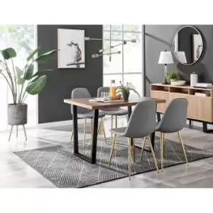 Furniture Box Kylo Brown Wood Effect Dining Table and 4 Grey Corona Gold Leg Chairs