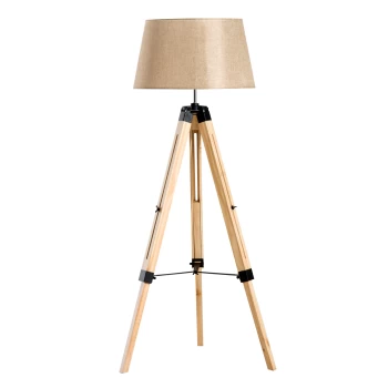 HOMCOM Tripod Floor Lamp Wooden Adjustable Modern Illumination Design E27 Bulb Compatible (Cream Shade) 99-143H AOSOM UK