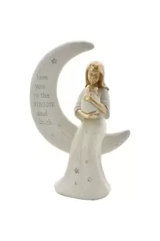 Mother and Baby Sitting on Moon Figurine "Love You"