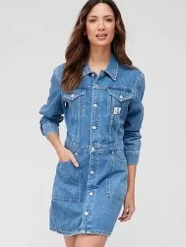 Calvin Klein Jeans Trucker Denim Mini Dress - Blue Size XS, Women