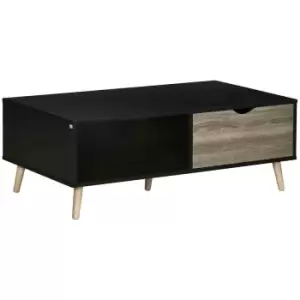 HOMCOM Modern Coffee Tables For Living Room With Shelves And Two Drawers Black