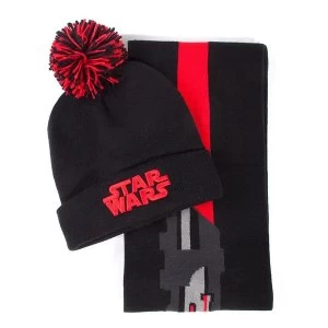 Star Wars - Darth Vader Lightsabre Unisex Bobble Beanie & Scarf Gift Set - Black/Red