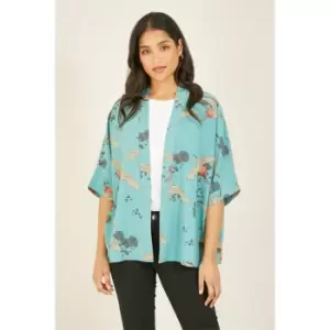 Yumi Green Crane Print Kimono - Green