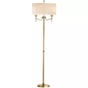 Luxury Classic Twin Arm Feature Floor Lamp Antique Brass & Beige Organza Shade