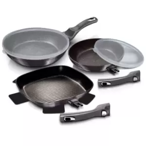 Urbn-chef - 5 PC Frying Pan Set With Grill And Detachable Handles - Carbon - Carbon