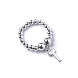 Initial T Charm with Sterling Silver Ball Bead Ring