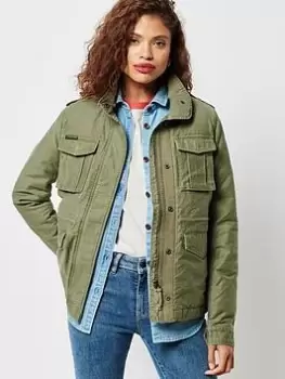 Superdry Rookie Borg Lined Military Jacket - Khaki, Size 14, Women