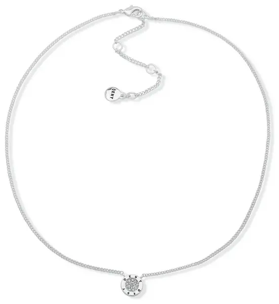 DKNY Silver Plated Round Crystal Logo Pendant Necklace