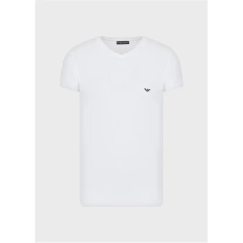 Emporio Armani Icon Logo V-Neck T-Shirt White Size M Men