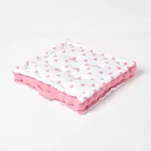 Cotton Pink Hearts Floor Cushion, 50 x 50cm - Pink - Homescapes