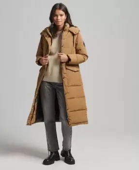 Superdry Womens Everest Longline Puffer Coat Brown / Sandstone - Size: 8