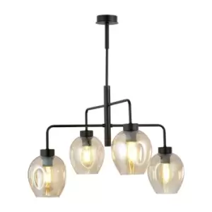 Lukka Black Multi Arm Pendant Ceiling Light with Amber Glass Shades, 4x E27