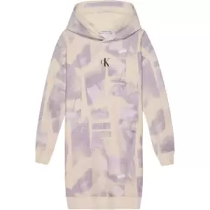 Calvin Klein Jeans Brush Stroke Aop Hoodie Dress - Cream