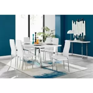 Kylo White High Gloss Dining Table & 6 White Milan Chrome Leg Chairs - White