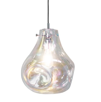 Lava Pendant Petrol Tinted Glass & Chrome Effect Plate 1 Light Dimmable IP20 - E27