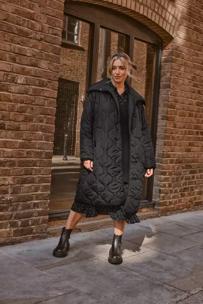 Quilted Funnel Neck Coat