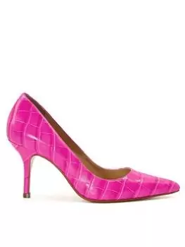 Dune London Leather Bold Mid Heel Point Court - Pink Leather, Pink, Size 7, Women