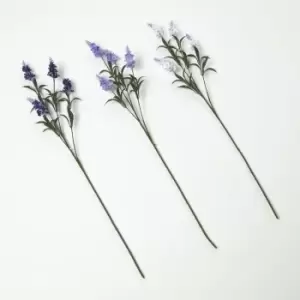 Homescapes - Artificial Lavander Spray Single Stem Set of 3, 68cm - Green, Purple, White