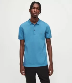 AllSaints Mens Reform Short Sleeve Polo Shirt, Cornflower Blue, Size: XS