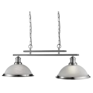 Bistro 2 Light Ceiling Pendant Bar Satin Silver, Acid Glass, E27