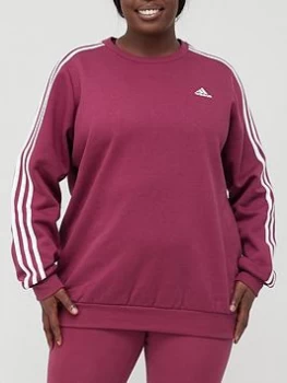 adidas Essentials 3 Stripes Fleece Sweat (Plus Size) - Dark Red, Dark Red, Size 3X, Women