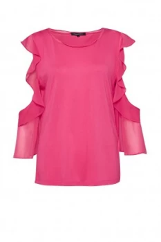 French Connection Ruffle Mix Jersey Top Pink