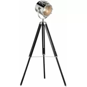 Loops - Industrial Tripod Floor Lamp Matt Black E27 Theatre Spot Light Standing Height