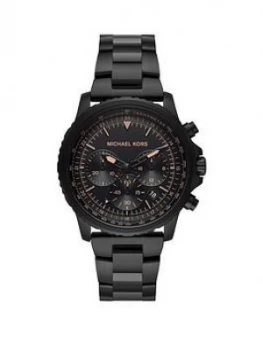 Michael Kors MK8755 Black and Rose Gold Detail Chronograph Dial Black IP Stainless Steel Bracelet Mens Watch, One Colour, Men