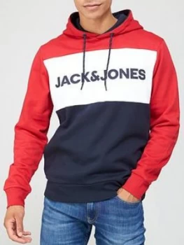 Jack & Jones Colour Block Logo Hoodie - Red