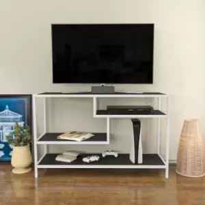 Decorotika - Robins 120 Cm Wide industrial tv Stand, tv Console, tv Unit With Open Shelves Metal For Living Room, Hallway - White And Grey Colour
