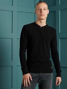 Superdry Micro Texture Henley Top - Black, Size XL, Men