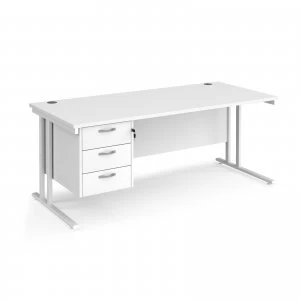 Maestro 25 WL Straight Desk With 3 Drawer Pedestal 1800mm - White cant