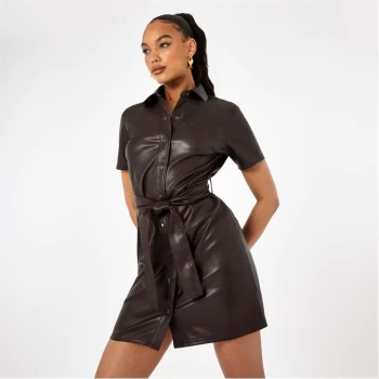 Firetrap PU Mini Shirt Dress - Chocolate