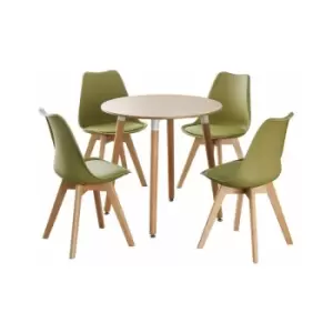 Life Interiors - 5 Pieces Lorenzo Halo Dining Set - a Round Dining Table and Set of 4 Green Dining Chairs - Green