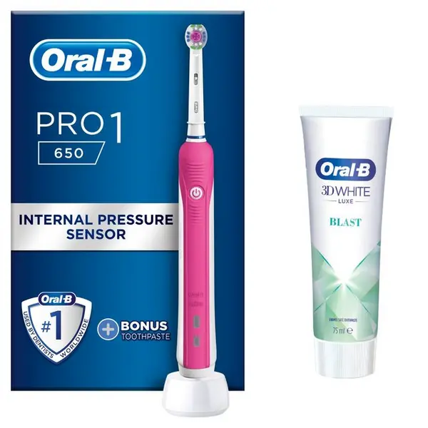 Oral B Pro 1 650 Pink 3D White Electric Toothbrush