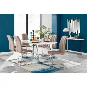 Kylo White High Gloss Dining Table & 6 Cappuccino Murano Chairs - Cappuccino